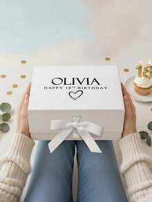 1pc-Customized Name Ribbon Gift Box, Foldable Gift Box, Magnetic Gift Box, Wedding Gift Box, Customized Name Bridesmaid Gift Box, Customized Gift Box Lid And Ribbon Gift, Personalized Wedding Gift And Bridesmaid Gift Box And Design Your Own Birthday, Valentine's Day, Bride Gift, Perfect Gift For Your Wedding, Birthday Or Any Other Occasion - Multicolor - View 3