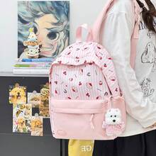 LECEY Mochila de gran capacidad con diseño de cremallera a rayas - Rosa - Ver 3