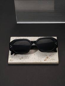 1pc Men's Vintage Geometric Fashion Glasses, Solid Color Polycarbonate Frame, Grey Lenses, Minimalist Cool Style, Lightweight, Suitable For Commute And Outdoor, Includes Glasses Case - Multicolor - View 5