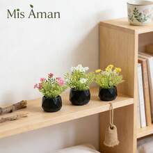 Black Rhombus Flower Pot Artificial Plant With Colorful Flowers, 3 Styles, Compact And Delicate, Maintenance-Free, Suitable For Decorating Kitchen, Office, Windowsill, Bedroom And More - Black - View 8