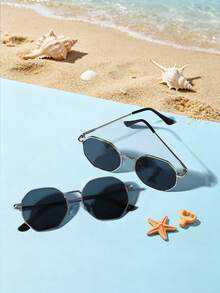 2 PCS Kid's 7-12Y Polygon Geometric Fashion Glasses Lightweight Metal Frame Soft Tinted Lenses Retro Style For Outdoor Trip With Glasses Box - Multicolor - View 8