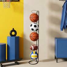 Basketball Ball Storage Rack Holder Organizer Football Volleyball Basket Stand - Black, 6-tier - View 4