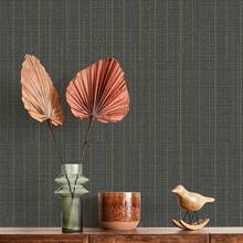 1 pieza Papel tapiz autoadhesivo de lino gris oscuro con rayas verticales, película decorativa de PVC impermeable y removible, pegatina de pared con textura tejida, ideal para pared de acento de la sala de estar, sala de estar, gabinetes, puertas interiores, arte de pared DIY y muebles planos - Textura - Ver 2