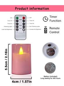 6/12/24pcs Flameless Candle Lights With Timer Remote Control, Battery Operated Mini Pink Warm Light Candles, Suitable For Christmas, Halloween, Valentine's Day, Mother's Day, Gifts, Birthday, Proposal, Wedding, Party, Festival - Pink - Warm Light - View 10