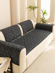 1pc Geometric 3D Solid Color Corduroy Quilted Sofa Cushion, Minimalist Style, Non-Slip Back, Pet-Friendly, Soft Multi-Functional Anti-Dirt Anti-Dust, Holiday Decor Sofa Cushion, Backrest Cover Armrest Cover Universal, All-Season Sofa Cover - Dark Grey - View 4