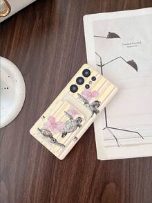 #Pure Android Series# 1pc White TPU Warm Yellow Thin Stripe Floral Turtle Pattern Card Slot 2-In-1 Card Holder Phone Case, Fashionable Personalized Versatile, Full Coverage Protection Dustproof Waterproof Soft Shell Suitable For Versatile Phone Case/Card Holder Phone Case/Interesting Phone Case/Android Phone Case/ Phone Case/ Phone Case/ Phone Case/Suitable For Galaxy/Galaxy S26 S25 S24 S23 S22 S21 S20 Plus Ultra FE Case/Galaxy A56 A55 A54 4G 5G Case - Multicolor - View 2