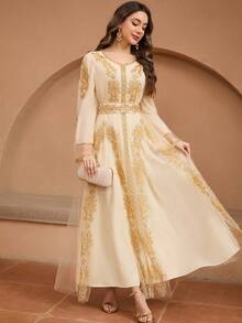 JINLICX Elegant Luxury Solid Color Polyester Beaded Evening Gown For Festivals, Weddings And Formal Events, Spring Summer Autumn - Apricot - View 4