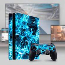 1 Set Printed Pattern Skin Sticker Compatible With PS4 Slim Game Console, Waterproof Scratch-Resistant Controller Personalized Decoration Protective Film - View 2