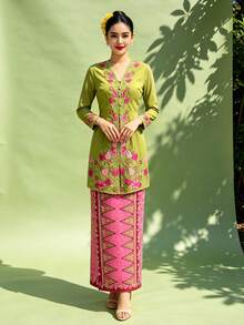 1 buah Atasan Lengan Panjang Wanita Elegan - Hijau - View 4