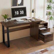 135 X 54 Cm Modern Desk In A Minimalist Style, MDF Desktop With High-Quality Steel Tubing, Super Durable, Multifunctional Storage Design, Silent Drawer, File Drawer - 棕色 - 查看 2