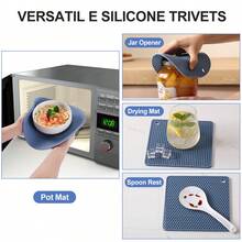 3pcs Honeycomb Texture Silicone Heat Resistant Mat Set, Non-Slip Thickened Kitchen Countertop Protection Insulation Pad, Silicone Mat Block High Temperature Resistant Prevent Countertop Burn And Scratch, Suitable For Hot Pots, Can Opening, Daily Drink Coasters Multi-Scene Accessories - Dusty Blue - View 4