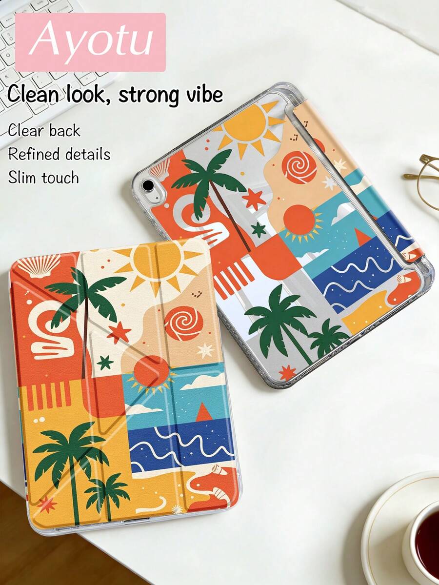 Ayotu 太陽波浪椰子樹圖案 Witch For Y 支架翻蓋保護殼，相容 iPad A16、Air 8 (M4) 2026 (11 吋)/2026 (13 吋)、Pro 13 12.9 11、10 2022 (10.9 吋)、Air 11 13、Mini、Air 11 吋保護殼、Kindle (第 11 代 2024 年上市)、Kindle Paperwhite 第 12 代 2024