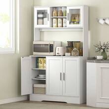 Kitchen Unit, Scandinavian Design, 4 Cupboards, Adjustable Shelves, Glass Doors, Open Worktop, Particleboard, MDF, White - View 2