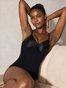 Veilyse 1pc Women Seamless Fixed Cup Camisole Triangle Panty Waist Cincher Bodysuit Tummy Control Bodysuit For Summer - Black - View 10