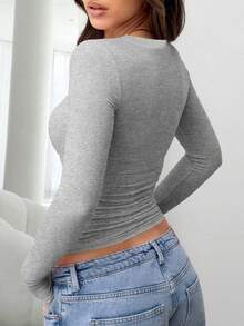Damen T-Shirt für Herbst/Winter, Langarm, fügen Sie Ihren eigenen Text hinzu, wählen Sie Ihre Lieblingsfarbe und Schriftart, Valentinstag Geschenk Sport - Hellgrau - Übersicht 4
