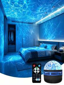 1件星空投影燈，7色圖案與遙控器，水波紋投影燈極光投影夜燈，適合臥室氛圍燈 - 多色光 - 查看 6