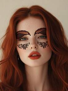 1 Folha de Adesivo de Tatuagem Temporária com Estampa de Leopardo Vermelho Vinho e Coração, para Olho, Bochecha e Rosto, À Prova d'Água e Duradoura, Decoração Facial para Carnaval, Cosplay, Festival, Halloween, Festa e Rave, Decalque Corporal para Maquiagem - Multicolorido - Visão 4