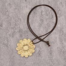 1 pieza Elegante colgante de margarita grande hueca mate, accesorio de estilo bohemio y pastoral, cadena larga de cuerda trenzada marrón, regalo para novia, madre, mejor amiga para uso diario, citas, fiestas y vacaciones - cuerda de cera - Ver 7