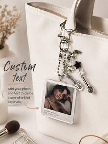 Personalized Photo Keychain With Custom Picture, Cross Heart Charm Keyring, Couple Memorial Gift, Acrylic Keychain For Women Men - Multicolor - View 2