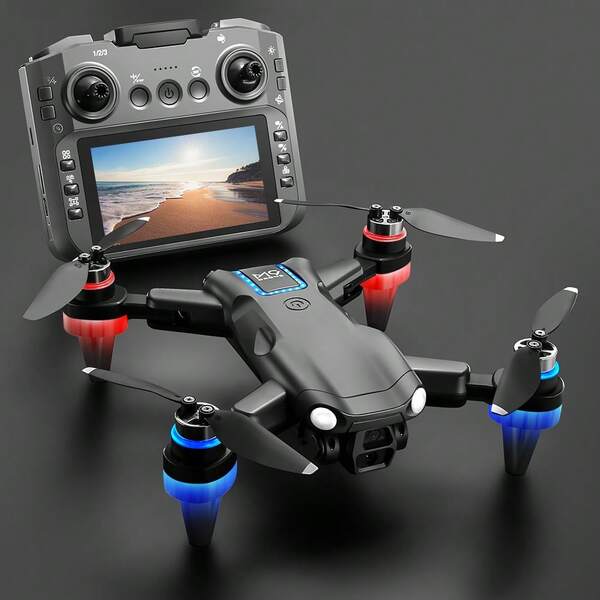 Dron doble cámara 6K HD, zoom 50x, mando con pantalla para imágenes en vivo. Despegue/aterrizaje un botón, ascenso y descenso, vuelo estacionario flujo óptico, evitación 4 direcciones obstáculos, cuerpo antiimpacto, disparo automático. Fácil para principiantes, ideal para fotos aéreas y regalo tecnológico.