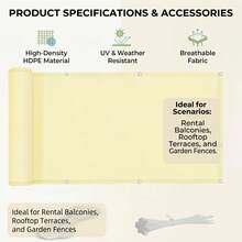 High-Density Thickened Privacy Anti-Peeping Sunshade Fabric, 90% UV Protection Garden Sunscreen Screen, Weather-Resistant Waterproof Outdoor Privacy Protection Net Curtain, Suitable For Balcony/Patio/Yard, Includes Cable Ties And Rope Installation Kit - Beige - View 4