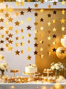 33/66pcs/String Gold Star Hanging Banner, Double-Sided Shiny Stars, Suitable For Wedding, Engagement, Birthday, Graduation Party And Other Occasions Photo Backdrop Decoration - Gold - View 5