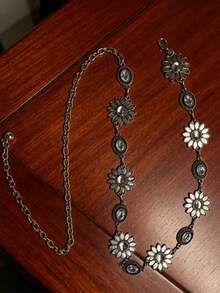 Cadena de cintura con flores vintage y strass, cinturón corporal de metal retro para vestidos - A - Ver 4