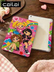 1件裝 動漫風活力少女插畫圖案平板保護殼，相容 iPad 10.2 吋 2021/2020 第10/9/8代、(A16) 11 吋 第11代 2025，相容 Galaxy Tab A8 10.5 吋 2022，內建筆槽，支援自動休眠/喚醒蓋 - 彩色 - 查看 5