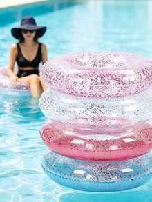 1pc Transparent Glitter Inflatable Swim Ring, Round PVC Pool Float With Sequins, Multicolor Macaron Colors, Lightweight Water Floating Accessory, Suitable For Swimming Pool, Beach, Lake, Summer Pool Party, Beach Vacation, Outdoor Water Play - Clear - View 10