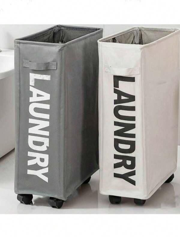 1pc Oxford Cloth Ultra-Thin Laundry Storage Basket With Wheels, Right-Angle Vertical Storage, Waterproof Dirty Clothes Storage, Yoga Mat Storage, Suitable For Small Space Storage, Organization, Laundry Basket, Bathroom Storage Basket, Foldable Laundry Basket