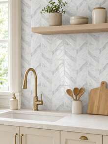 SUPSTICKER 1pc/10pcs Marble Herringbone 3D Gel PVC Wall Sticker, Self-Adhesive Waterproof Kitchen Bathroom Splash Guard, 3 Colors Available - 10Pcs - View 8