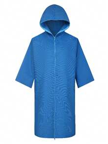Poncho de surf de fibra ultrafina de secado rápido, toalla de playa con capucha y cremallera, bata de baño de playa, capa cálida, poncho de playa para adultos - Neblina azul - Ver 5