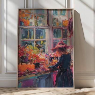 1pc Fall Kitchen Warm Halloween Decorations Canvas Wall Art, Horrifying Fall Wall Art Posters For Room Magical Female Ottage Style Prints Prints Colorful Halloween Home Decor, Room Decor Aesthetic, Optional Frame, Room Decor,Room Decoration Stuff.