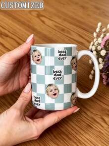 Taza de cerámica personalizada con cara de mascota a cuadros, taza de café con retrato de perro personalizado, impresión de doble cara de 11 onzas, mejor papá de perro, regalo personalizado para el Día del Padre y cumpleaños del dueño de la mascota - multicolor - Ver 7