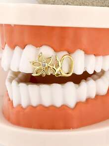 Personalized Fashionable Flower-Shaped Hollow Design With Two Cool Halloween Teeth Ornaments And Hip-Hop Style - Dentures - View 5