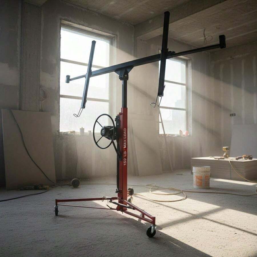 Plasterboard Elevator 16ft For Ceiling Installation Wall Construction Home Renovation, Heavy Duty Steel Loading Capacity Manual Crank Rolling Base 360 Degree Swivel Casters Black Finish-XY675080 - Multicolor - View 1