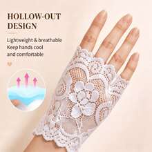 1 Pair Women's Elegant 3D Floral Lace Fingerless Gloves, Breathable Hollow Mesh Design, Suitable For Wedding, Party And Daily Wear - Multicolor - View 4