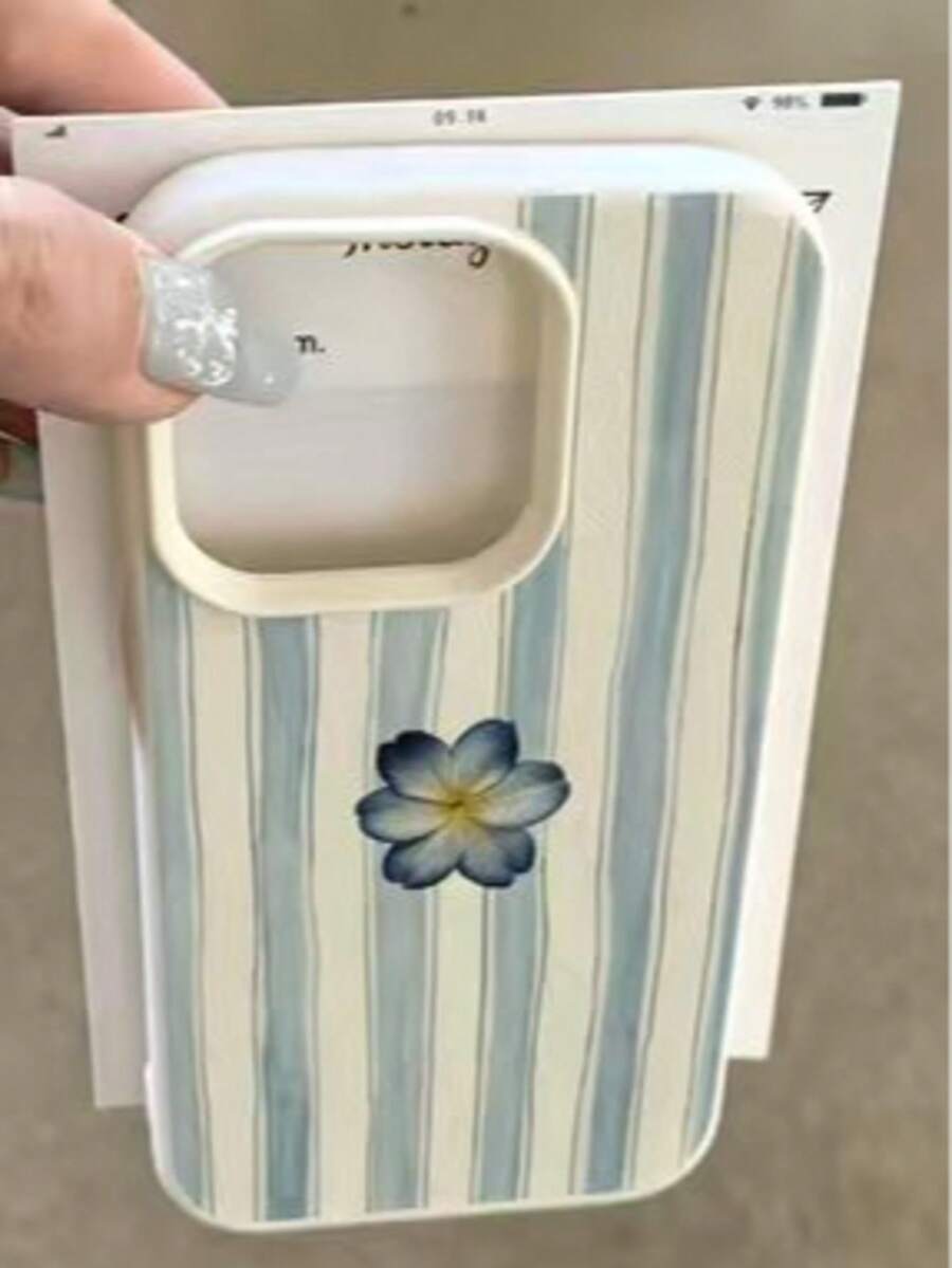 Blanco a rayas azul claro floral simple - Multicolor - Ver 1