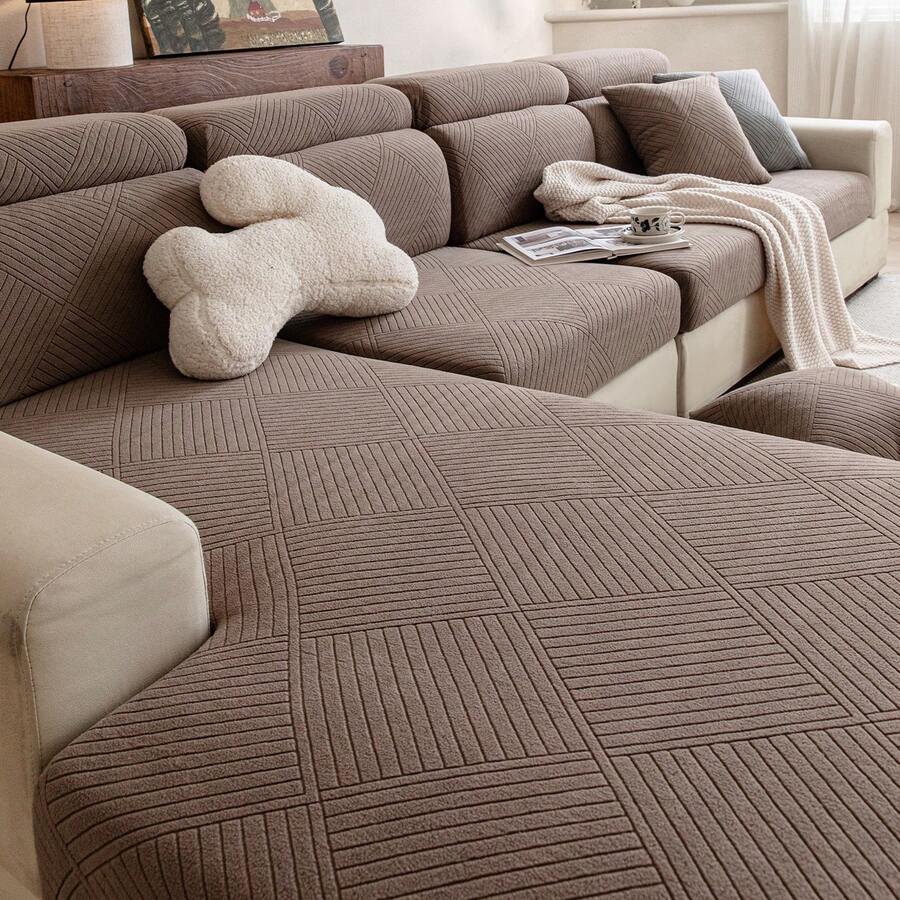 1pc Soft Solid Color Full Coverage Sofa Cover, Hand Washable And Machine Washable, Premium Full Cover Anti-Cat Scratch Sofa Protector, Suitable For All Seasons - Brown - View 1