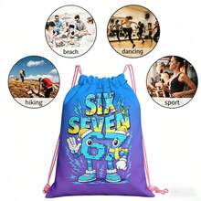 Blue-Purple Gradient 67 Cartoon Number Print Drawstring Backpack, Suitable For Girls And Children, Cute Student Bag Essential, Pink Rope Closure, Playful Travel Accessory, Suitable For Beach Days, Dance Practice, Camping Trips, Weekend Adventures And Daily Carry - SIXTY SEVEN-298 - View 8
