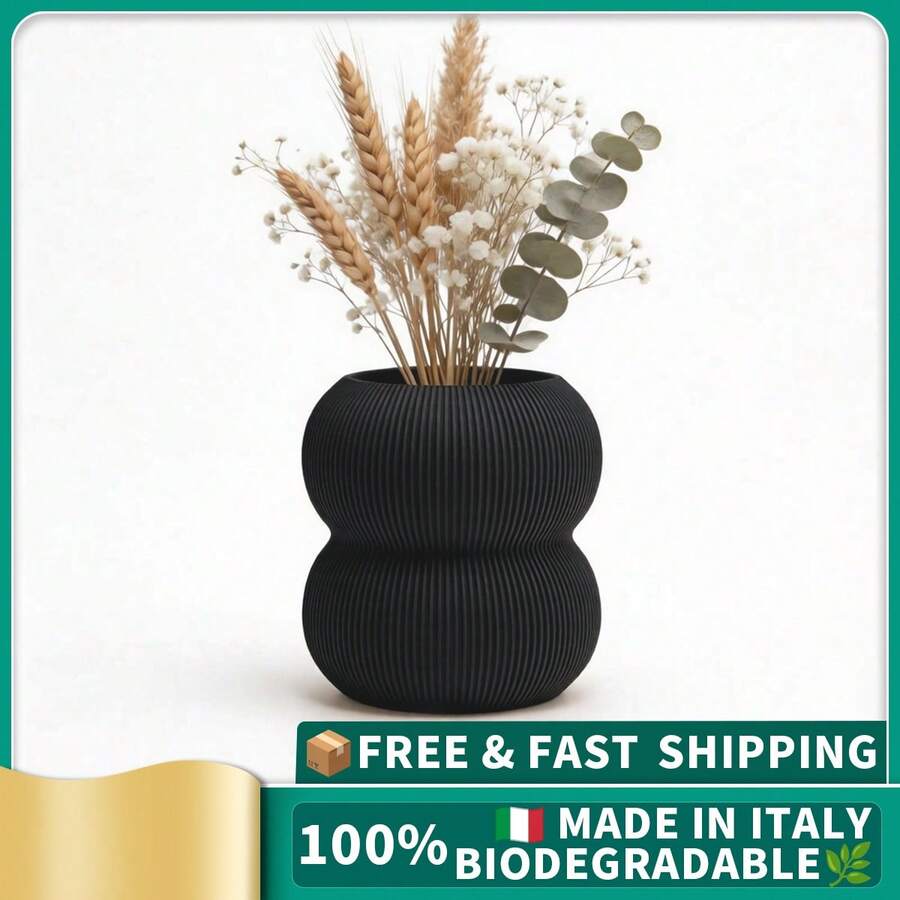 ORIZZONTE Vase décoratif à double globe avec texture côtelée verticale, porte-fleurs pour fleurs séchées et compositions minimalistes, décoration maison/bureau – 100 % fabriqué en Italie, expédié d'Italie