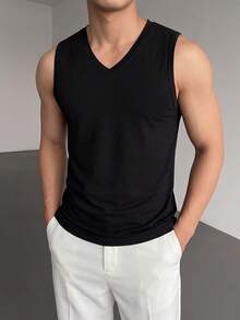 ZYNTH BALENO Chaleco sin mangas de cuello en V casual de verano para hombres, adecuado para gimnasio, deportes, ciclismo, correr - Negro - Ver 4