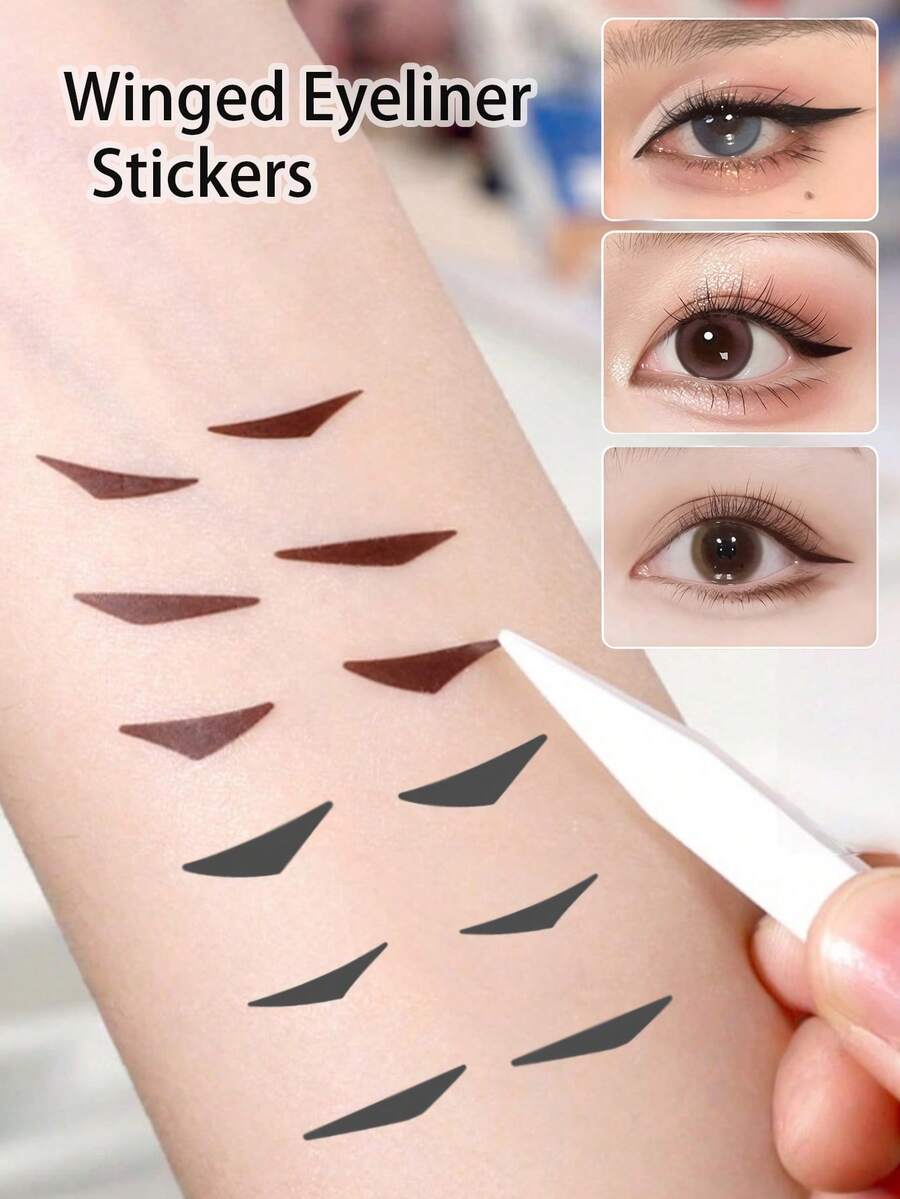Wing 眼線貼，防水防汗，持久，自黏易撕，黑色與棕色，貓眼妝貼，適合初學者，辦公室、日常、派對、旅行，便攜且快速補妝，自然妝感，無需畫線