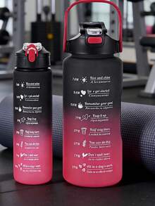 1 pieza, Botella de agua con capacidad grande de 300/800/2000ml y color degradado, taza portátil con pajita para deportes y viajes al aire libre - Color degradado negro y rojo. - Ver 8