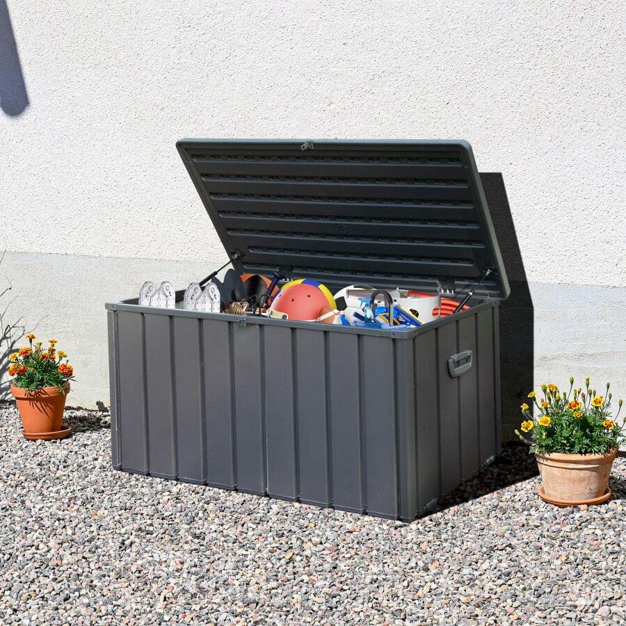 120 Gallon Outdoor Storage Deck Box Waterproof, Large Patio Storage Bin For Outside Cushions, Throw Pillows, Garden Tools, Lockable (Dark Gray)-XY122635 - 1 - View 1