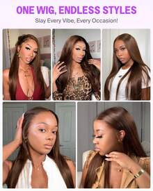 Uveous Chocolate Brown Glueless Lace Front Wigs Human Hair 13X4 Straight Lace Frontal Human Hair Wigs Pre Plucked Hairline 4# Colored Brown Frontal Wigs Human Hair 26 Inch - S4 - 查看 6