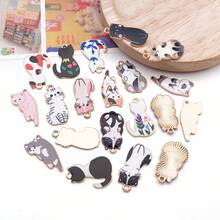 10/12/16/20pcs Cute Cartoon Cat Enamel Charms Printed Cat Alloy Pendants DIY Jewelry Making Accessories For Bracelet Necklace Earring Keychain Crafts - Multicolor - View 4