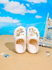 HOEASE Zuecos para jóvenes, zapatos de jardín y playa de EVA para niñas en verano, diseño transpirable sin cordones, diseño con purpurina rosa para actividades en el hogar y al aire libre - Beis - Ver 4
