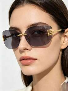 1 Pair Rimless Square Retro Fashion Glasses, Versatile Personalized Oversized Frame Women's Eyewear, Suitable For Travel, Vacation, Beach, Essential Item For Back To School Season - Multicolor - View 4