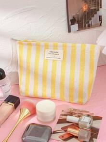 Colorful Strip Makeup Bag Women's Canvas Makeup Clutch Pouch Portable Zipper Cosmetics Bag Travel Toiletry Bag Ins Style Bags And Purses For Women - Multicolor - View 10